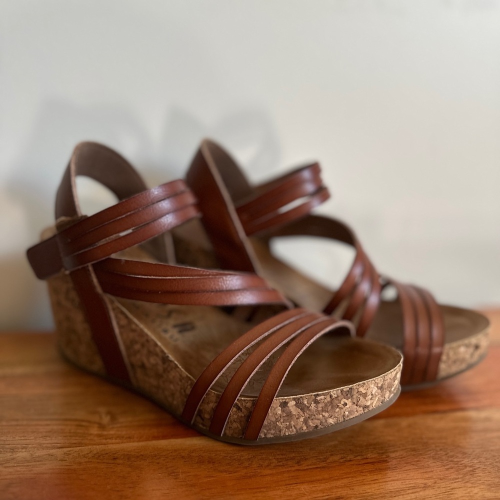 Brown Strappy Wedge Sandals